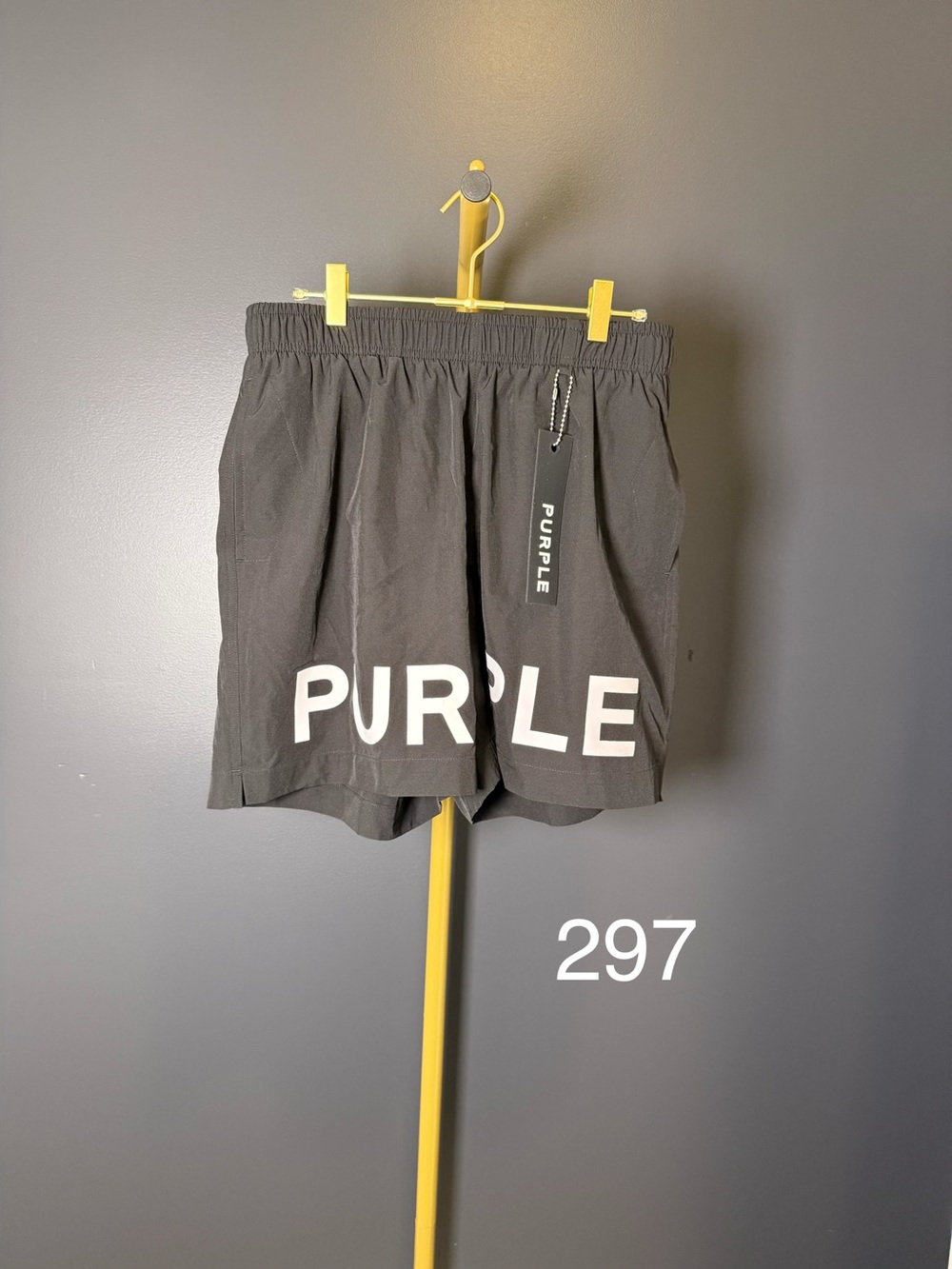 Men’s Black Swim Trunks with White 'PURPLE' Accent